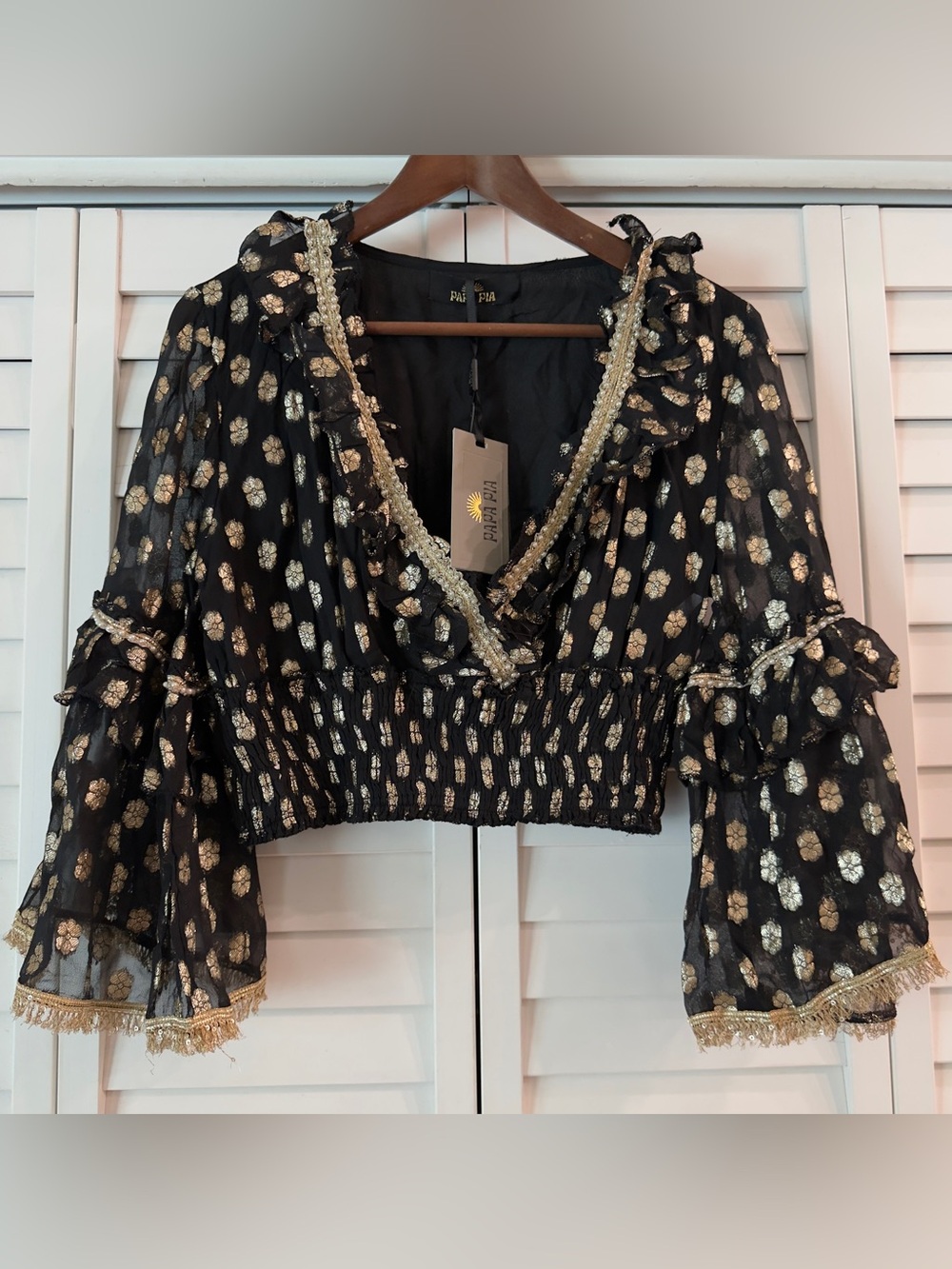 Papa Pia Blouse Black with Gold - OS